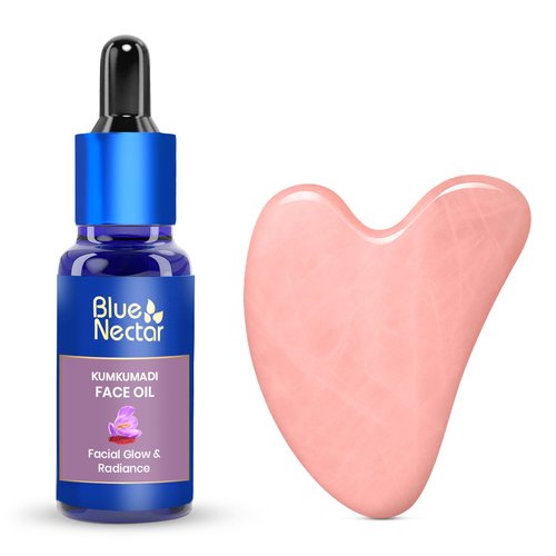 Blue Nectar Kumkumadi Oil with Gua Sha | Ayurvedic Face Oil for Glowing Skin | Natural Face Serum for Women & Men with Gua Sha Stone (26 Herbs, 1 Fl Oz)
