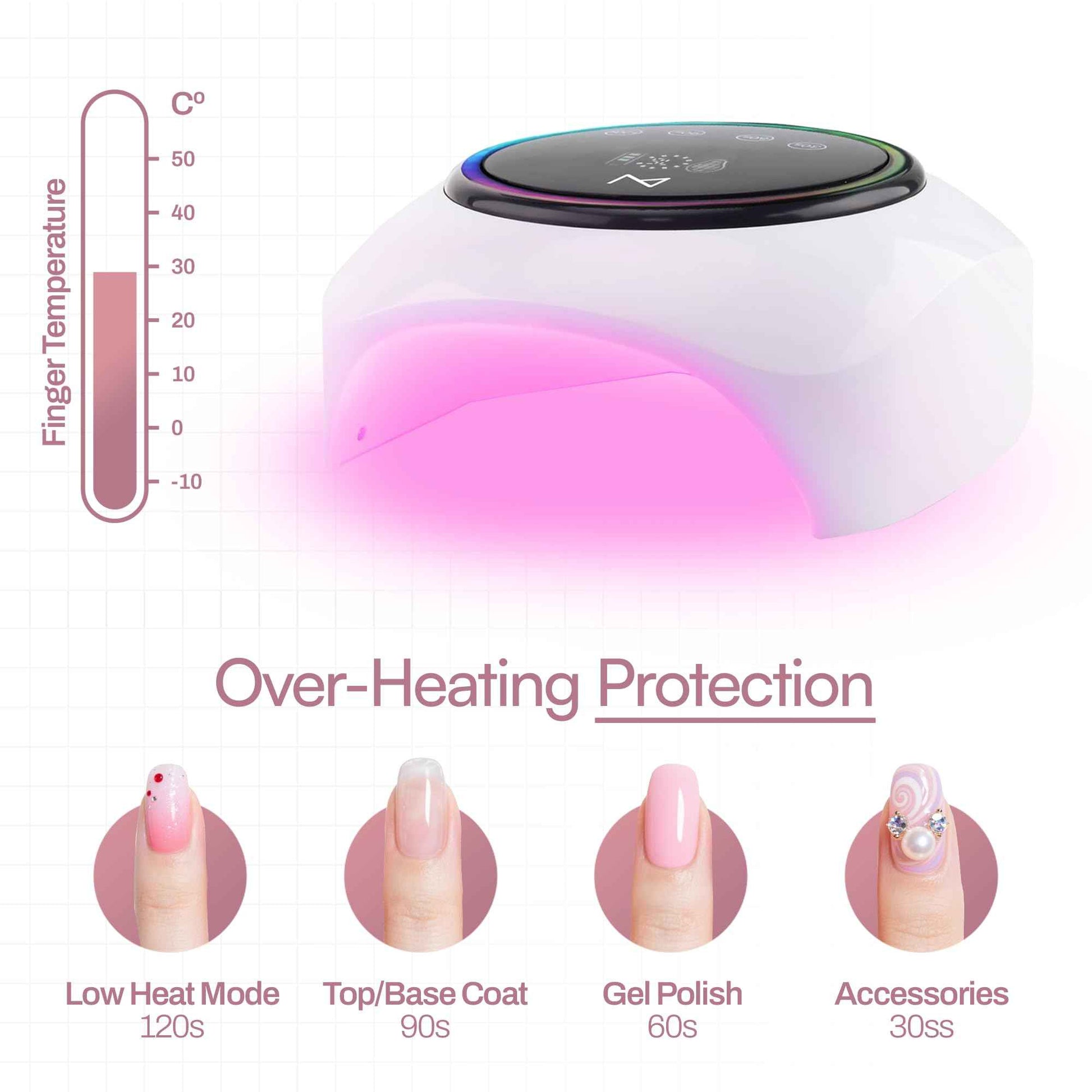 M - HaloLite LED Nail Curing Lamp 98W, 32 LEDs, Wireless Rechargeable with 5200mAh Battery, Fast UV/LED Gel Nail Dryer for Salon & Home Use, Long-Lasting, Portable, Cordless Design (Pink)