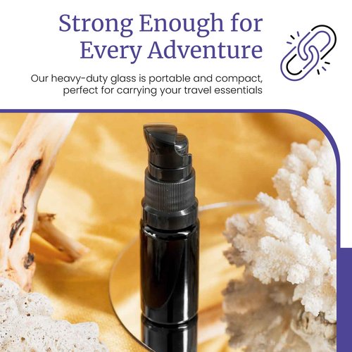 Infinity Jars 10 Ml (0.34 fl oz) Refillable Ultraviolet Black Glass Pump Bottles Leak-Proof Travel Containers for Toner, Sanitizer, Beard Oil, Hair Serum, Essential Oils 10-Pack