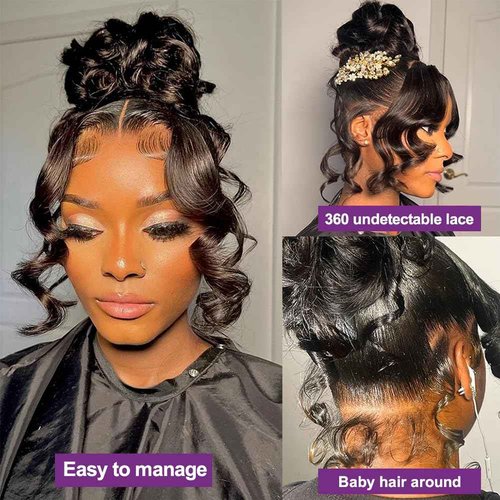 Uonoco 360 Lace Front Wigs Pre Plucked 360 HD Full Lace Frontal Black Wigs Body Wave Transparent Lace Front Wigs for Women With Baby Hair 20 Inch