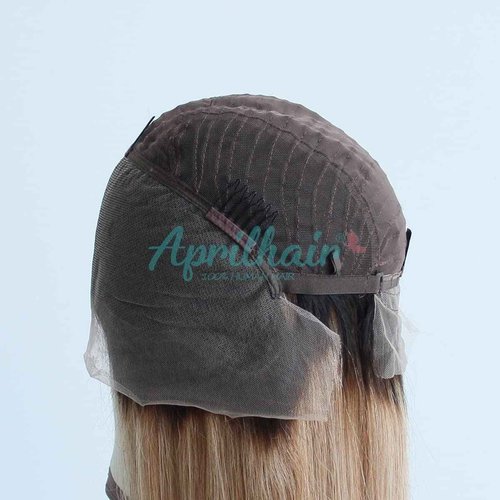Aprilhair Pre-plucked Ombre #1B/27 Dark Root Honey Blonde Ear To Ear Lace Front Wigs Straight Glueless 150% Density Brazilian Virgin Human Hair With Baby Hair Full (18" inch, Lace Front Wig Straight)