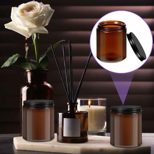 Lallisa 72 Pcs 8 oz Amber Glass Jars with Black Lids Round Glass Cosmetic Jars with Lids Empty Amber Containers Refillable Food Storage Containers for Spice Powder Liquid Sample Makeup