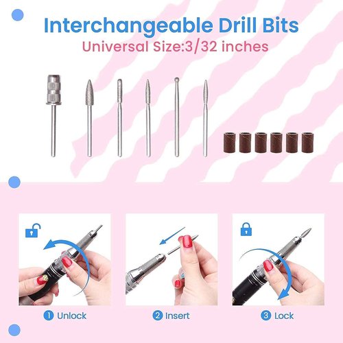 Delanie Electric Nail Drill Professional 35000 RPM Rechargeable Portable E-File for Nail Tech, Rose Gold