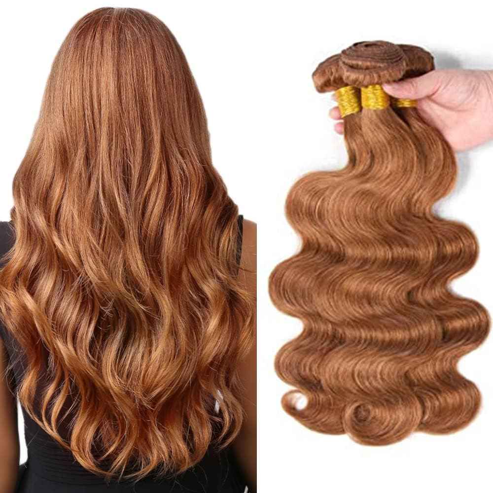 Giginger Brazilian Human Hair Bundles 24 26 28 Inch Color 30 Light Brown Body Wave Bundles Human Hair Unprocessed Virgin Quick Weave Hair for Black Women