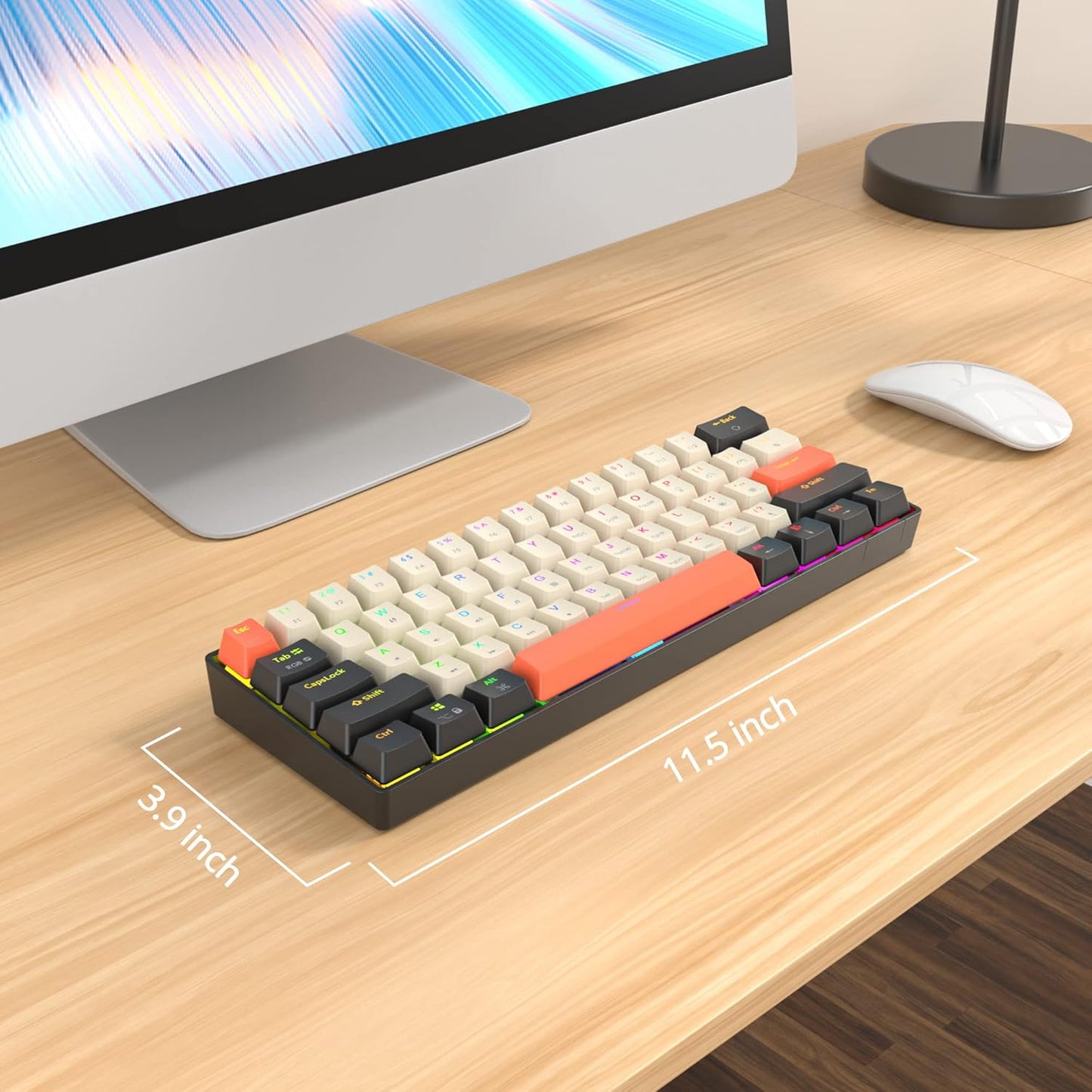60 Percent Gaming Keyboard Mechanical with Linear Red Switch, 65% Wired Ultra-Compact Mini Keyboard Rainbow with PBT Keycaps for Ps4/Ps5/Xbox(68 Green)