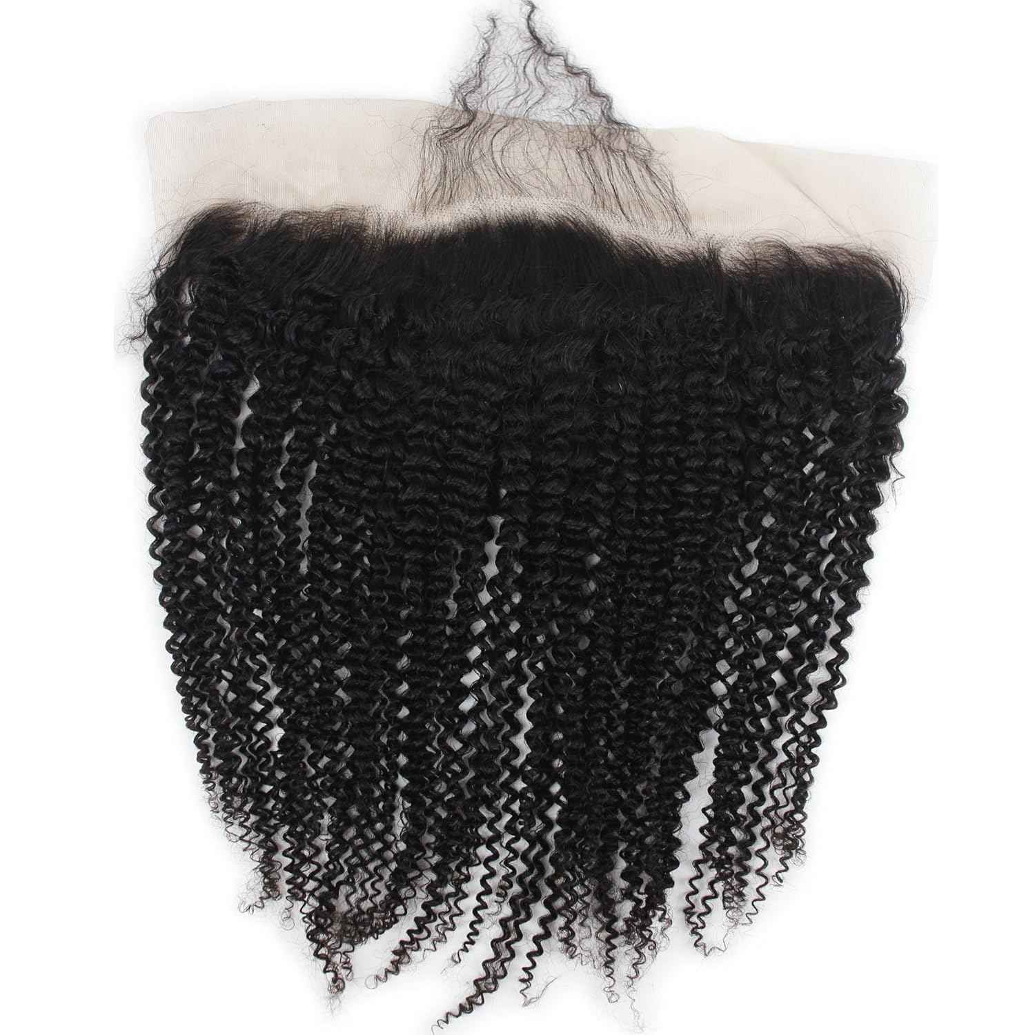 13×4" Lace Frontal Closure Kinky Curly Transparent Color Full Lace Front Closure Free Part Unprocessed Brazilian Virgin Human Hair Extension Ear to Ear Lace Closures Natural Color (14 Inch)