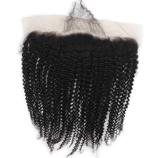 13×4" Lace Frontal Closure Kinky Curly Transparent Color Full Lace Front Closure Free Part Unprocessed Brazilian Virgin Human Hair Extension Ear to Ear Lace Closures Natural Color (14 Inch)