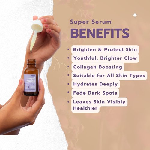 Belfiore Herbal 100% All Natural Super Serum – Vitamin A, C & E + Ferulic Acid | Brightens Skin | Plant-Based, Non-GMO for Face & Neck - Made in the USA (2oz)