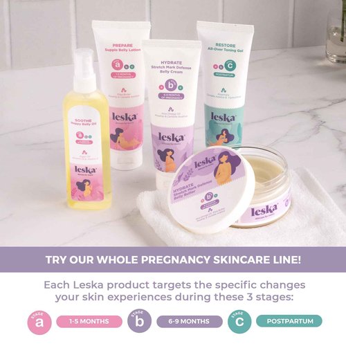 Leska Maternity Set | Belly Lotion, Stretch Mark Defense Cream, All-Over Toning Gel | All Maternity Stages Skincare System for Pregnancy & Postpartum | New Mom Gifts (Set of 3, 4oz each)