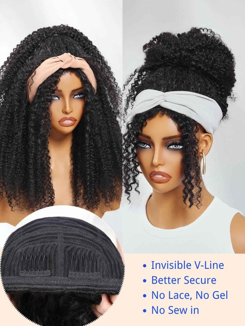 Nadula Afro Kinky Curly Half Wig Human Hair 16 Inch - Glueless Drawstring Wig with 4C Blend Edges, No Leave Out Wear and Go, Natural Look Flip Over Style, Beginner Friendly & Ready to Go Half Wig