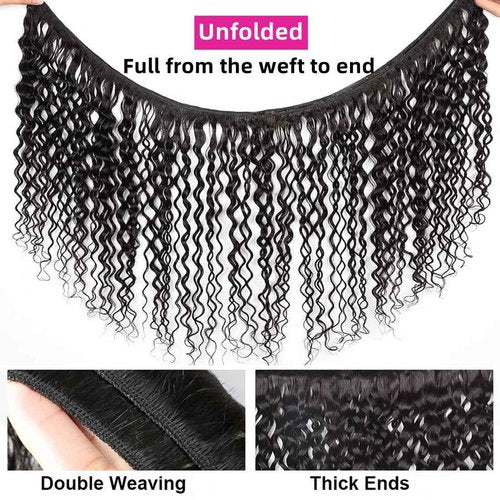 Taziza Human Hair Bundles with Closure Water Wave(16 18 20+14,Free Part) Brazilian Virgin Human Hair 3 Bundles and Closure Wet and Wavy Natural Color