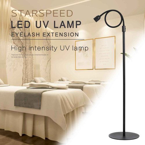 12W UV Lash Light with Foot Pedal, Lash Lamp for Eyelash Extension Grafting Eyebrow Beauty Salon, Lash floor Lamp for Eyelash Tech, Rapid Dry in 2 Seconds, Adjustable Angle and Light Spot Size, Blac