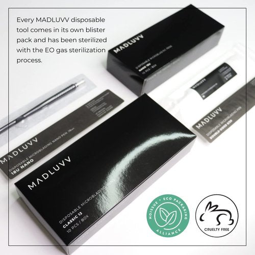 MADLUVVV 2-in-1 Microblading Sterile Pen for Professional Brow Artistry, Premium Micro Hair Strokes & Shading, Disposable Double Sided Pens for Eyebrow Pigment Ink - #12/5R
