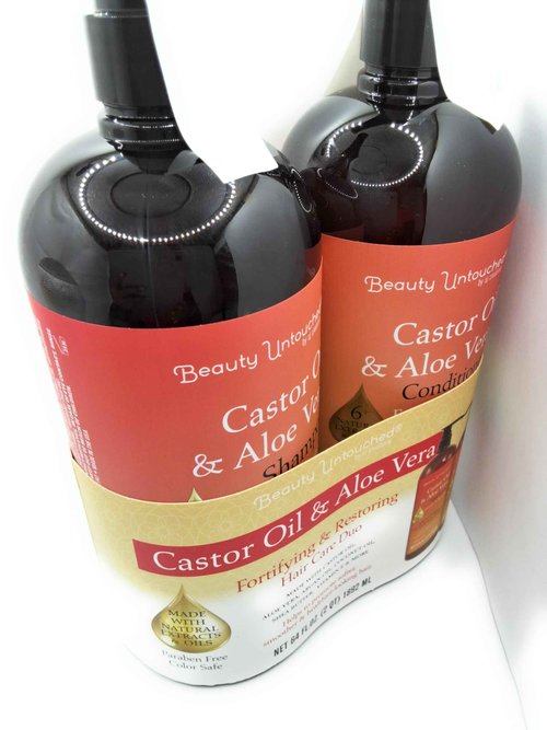sj creations, Beauty Untouched Castor Oil & Aloe Vera Hair Care Duo, Fortifying & Restoring Shampoo and Conditioner Set, 64 fl oz (Castor Oil/Aloe Vera)