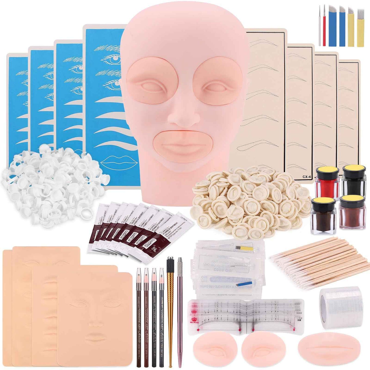 Microblading Supplies, Beauty Star Microblading Kit, Microblading Practice Skin with Microblading Pen, Eyebrow Tattoo Kit with Pigment Ink, Mannequin Head Set for Microblading and Makeup Practice