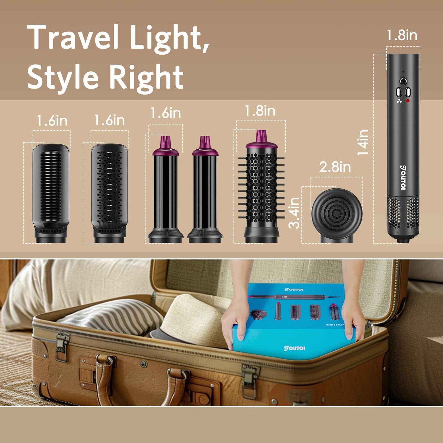 Hair Dryer Brush 6 in 1 Hair Styler, Jolitoi Air Styler with 110,000 RPM High-Speed Negative Ionic Hair Dryer, Auto Wrap Curler, Blow Dryer Brush for Volumize, Straight, Wavy, Curly (Dark Grey)