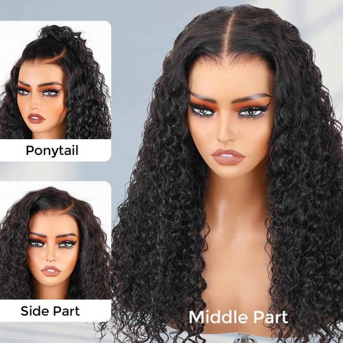 AOFEER 200% Density Deep Wave Wear and Go Glueless Wigs Human Hair Pre Plucked Pre Cut 7x5 HD Lace Front Wigs Pre Bleached Bye Bye Knots Deep Curly Lace Closure Wigs Human Hair for Women 18 Inch