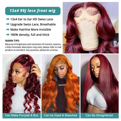 Allove Burgundy Lace Front Wigs Human Hair Pre Plucked 180% Density 22inch Body Wave Lace Front Wigs with Baby Hair 13x4 Glueless HD Transparent Frontal Wigs For Women