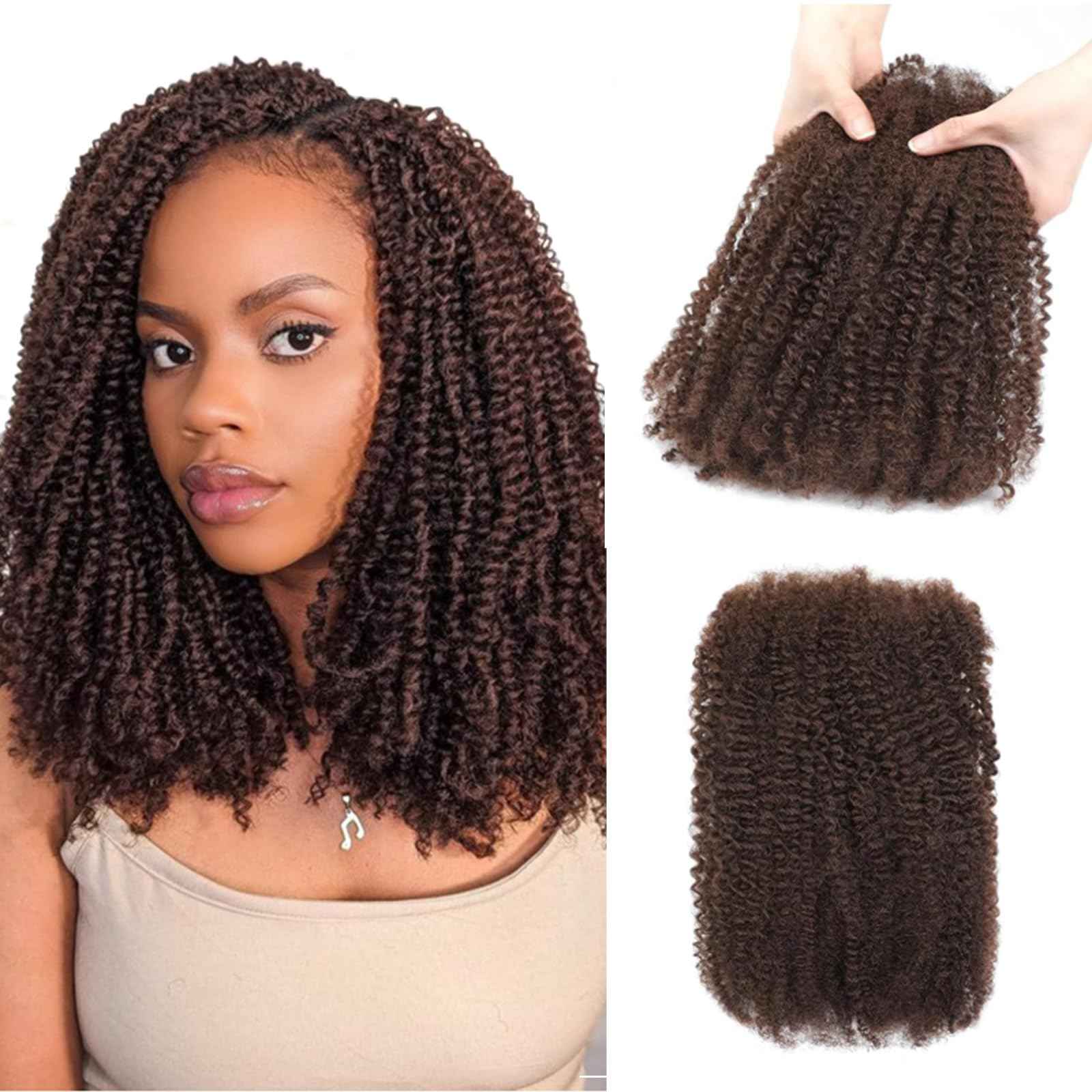 Geogroket Afro Kinkys Bulk Human Hair for Permanent Micro Locs/Twists/Braids/Repair No Short Hair Medium Brown 4C Afro Kinky Curly Bulk Human Hair 16 Inch 4#