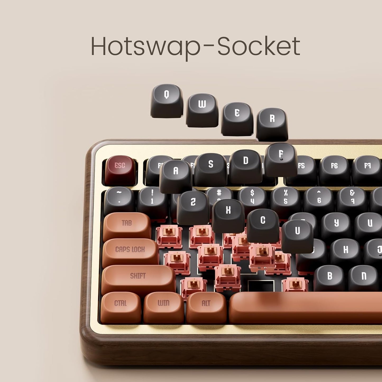 Akko MU02 Mechanical Keyboard with Walnut Wooden Case 75% RGB 2.4G Wireless/Bluetooth/Wired Hot-Swappable Gaming Keyboard with PBT Dye-Sub Keycaps for Mac & Win (Autumn, Rosewood Switch)