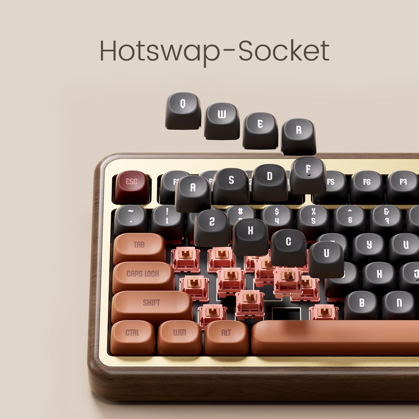 Akko MU02 Mechanical Keyboard with Walnut Wooden Case 75% RGB 2.4G Wireless/Bluetooth/Wired Hot-Swappable Gaming Keyboard with PBT Dye-Sub Keycaps for Mac & Win (Autumn, Rosewood Switch)