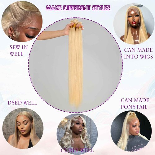 YKB 613 Blonde Bundles Human Hair 18 20 22 24 Inch 4 Bundles 613 Straight Human Hair Bundles 16A Unprocessed Brazilian Virgin Hair Extensions For Women