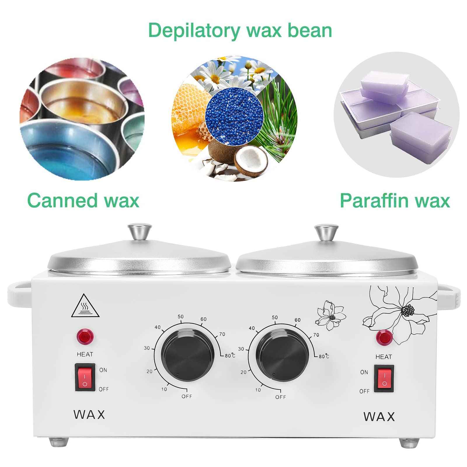 Panghuhu88 Panghuhu88 Double Professional Wax Warmer Pot,Dual Parrafin Waxing Machine, SPA Equipment Adjustable Temperature, Facial Skin Hair Removal Tool Set
