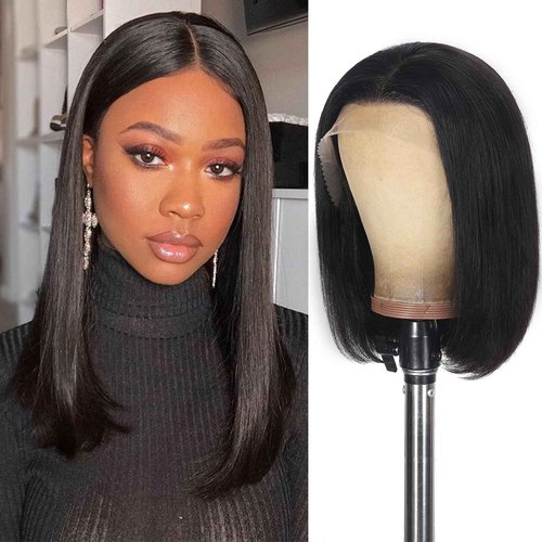 KULYMUWIG Bob Wigs Human Hair 13x4 HD Transparent Lace Front Wigs for Black Women Glueless Straight Bob Wigs 180% Density Frontal Human Hair Bob Pre Plucked Pre Cut Natural Hairline 16 Inch