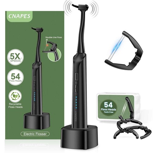 Electric Flosser for Teeth with 5 Speeds + 54 Refill Heads, Water Flosser Alternative, Easy Glide Flossing for Sensitive Gum, Rechargeable Oral Kit, 5X Cleaning, Portable Dental Floss Picks for Adults