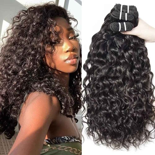 Yavida Water Wave Human Hair Bundles Wet and Wavy Bundles Human Hair Brazilian Unprocessed Remy Hair Water Wave Weave Extensions 16 18 20 Inch Natural Black