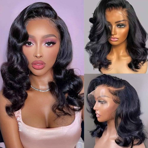 KinMos 16 Inch 13x6 Bob Wig Human Hair 200 Density HD Lace Front Wigs Human Hair Body Wave Lace Front Wigs Human Hair Wig Short Bob Wigs for Black Women Glueless Wigs Pre Plucked with Baby Hair