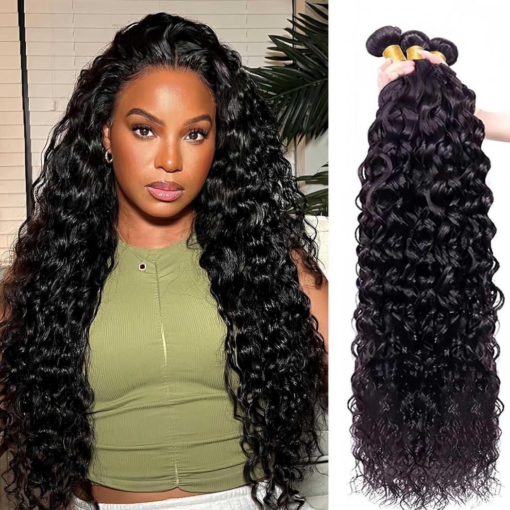 12A Water Wave Human Hair Bundles 20 22 24 Inch Raw Curly Bundles Human Hair,Ultra Double Drawn Sew In Weft No Tangle Shedding,Double Lifespan Virgin Hair,Multiple Washes Keep Texture Silky Soft