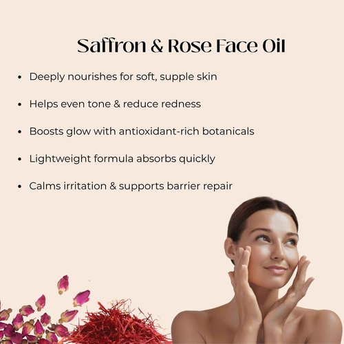 Rose & Saffron Face Oil - Hydrating and Brightening Facial Oil for Radiant, Even-Looking Skin - Lightweight Moisture and Soothing Care for Soft, Smooth Skin - with Argan, Almond, Marula & Baobab Oils