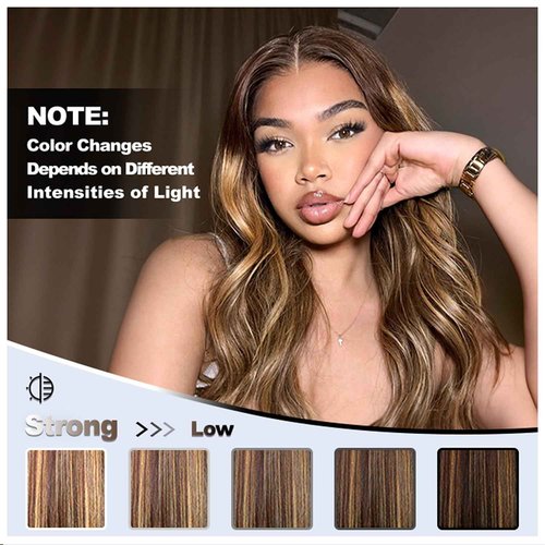 AUROO Highlight Body Wave Closure Honey Blonde Ombre 4x4 Closure Human Hair 18 inch, Transparent Lace Closure Frontal Pre Plucked with Baby Hair Brazilian 12A Unprocessed Virgin Remy 4/27 Wavy Closure