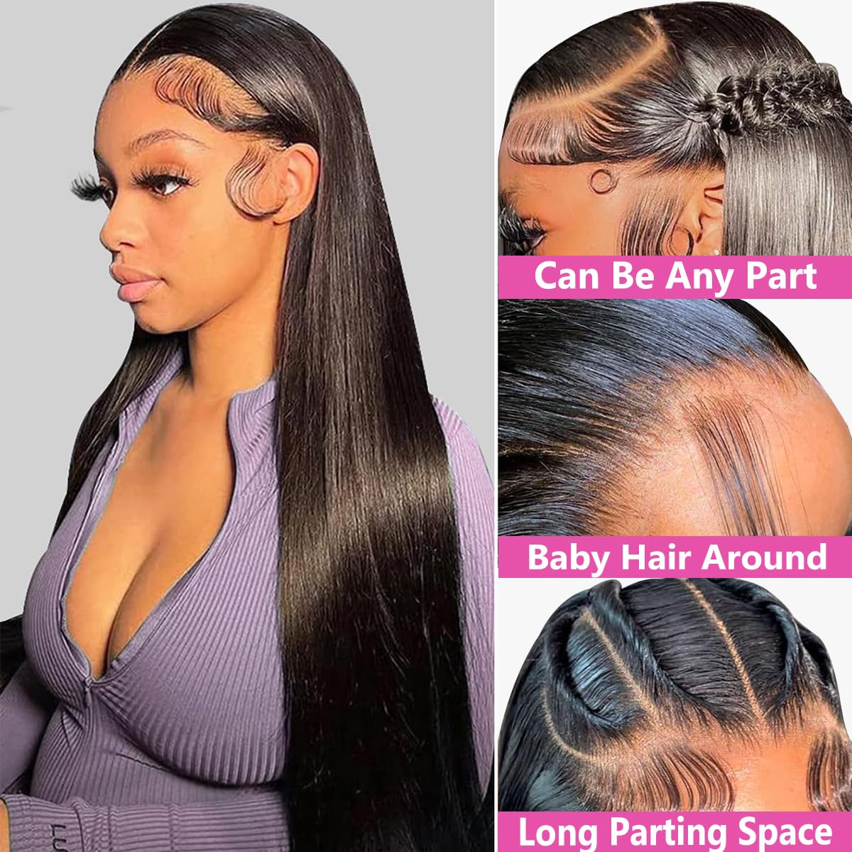 13x6 Straight Lace Front Wig Human Hair 220% Density HD Transparent Lace Front Wigs for Women 30 Inch Lace Wigs Brazilian Virgin Real Human Hair