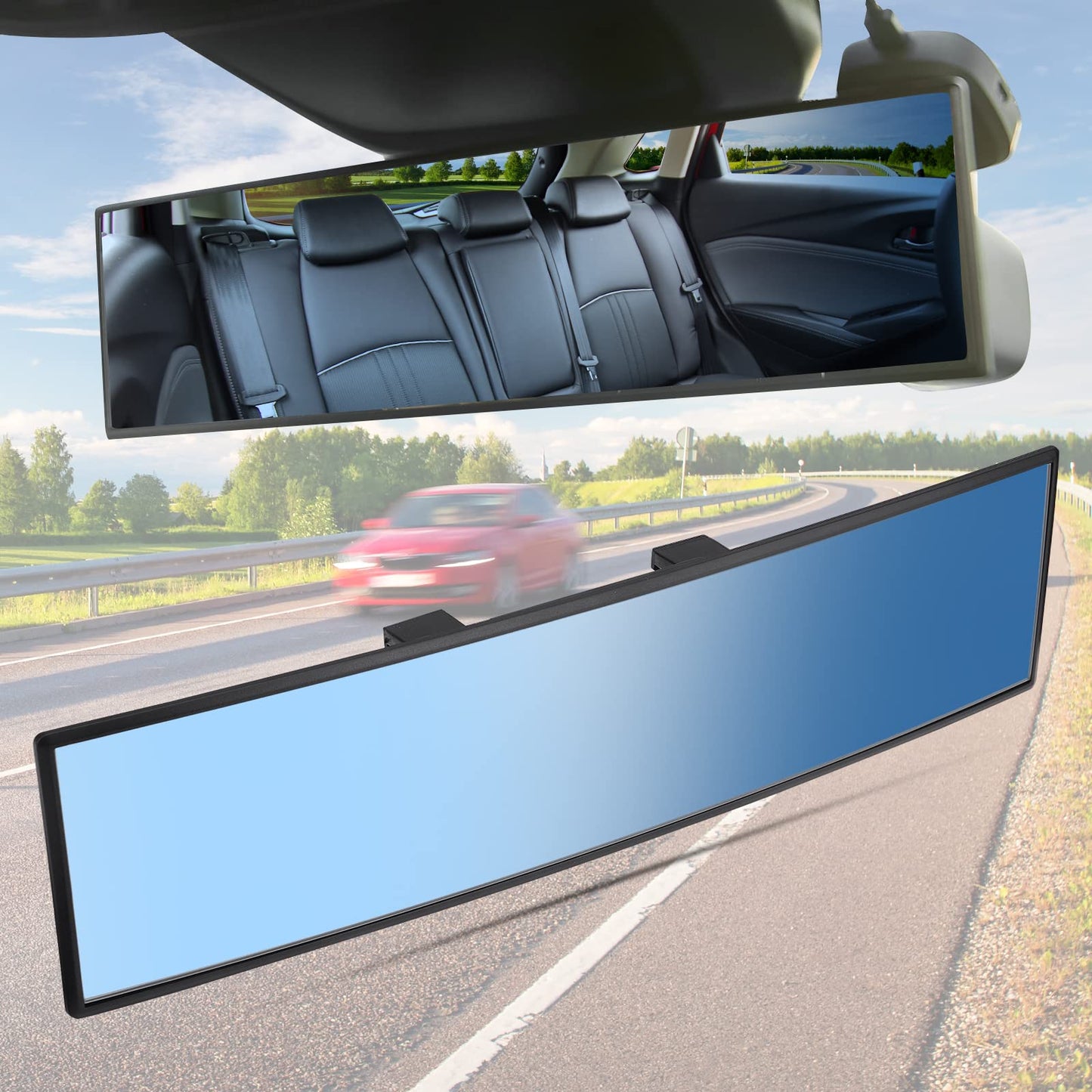 JOYTUTUS Rear View Mirror, Universal 11.81 Inch 2 Pack Panoramic Convex Rearview Mirror, Interior Clip-on Wide Angle Rear View to Reduce Blind Spot Effectively for Car SUV Trucks - Blue