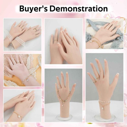 CUAIBB Realistic Female Silicone Hand Mannequin Hand Model Fake Hand with Skeleton for Manicurist Reusable Acrylic Nails Display Jewelry Props - Brown Pair of Hands