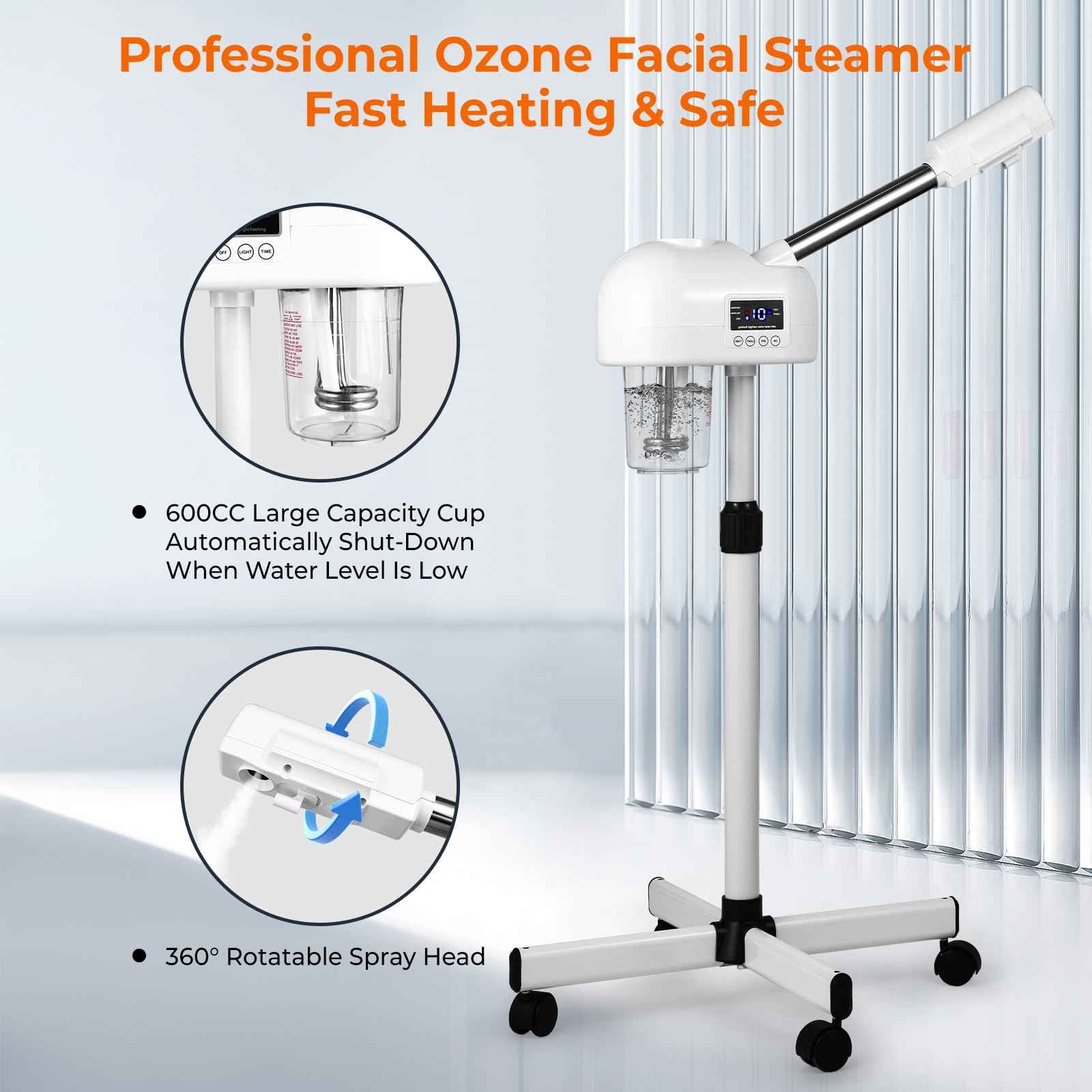 Hovinke Professional Facial Steamer for Estheticians, Hot Mist & Timer Function, Vaporizador Facial Professional Steamer On Wheels for Home Use & Spa Salon Skin Cleasning