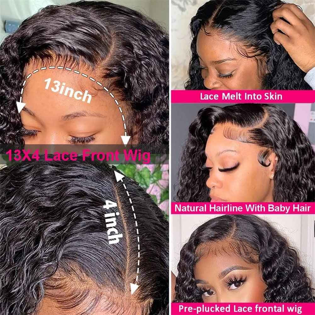generousies Water Wave Lace Front Wigs Human Hair Wigs for Women 24 Inch 13x4 HD Lace Frontal Wigs Human Hair Pre Plucked 180% Density Wet and Wavy Curly Lace Front Wigs Natural Color