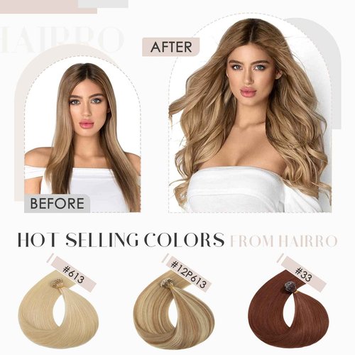 Hairro Nano Beaded Human Hair Extensions Pre Bonded Cold Fushion Nano Bead Nano Ring Keratin Tip Remy Hair Extensions For Women 24inch 50g/PACK 50 Strands #01 Natural Black