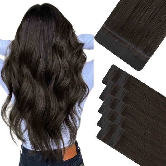 HOTBANANA Invisi Edge Tape in Hair Extensions Human Hair, 18inch 50g 10pcs Invisible & 10pcs Classic Dark Brown Seamless Tape in Hair Extensions Straight Injected