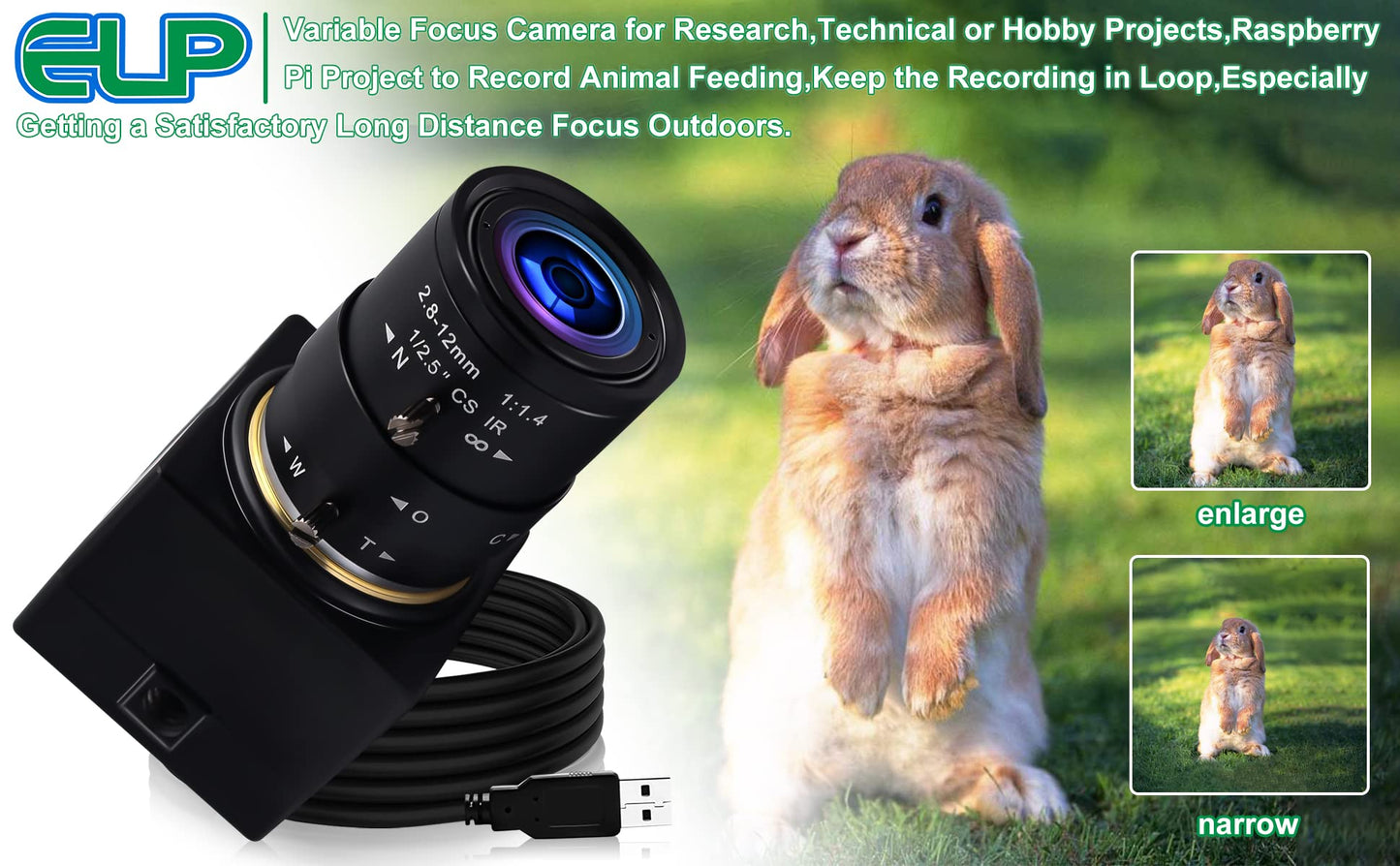 1080P USB Webcam with Zoom 2.8-12mm Vari-Focus PC Camera - 100fps/60fps Varifocal Lens