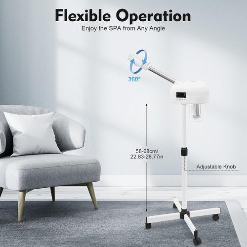 Professional Facial Steamer, Hot Mist Spray & Ozone, LCD Touch Screen & Timer Function, 600CC Large Capcity Water Jag, SPA at Home, White
