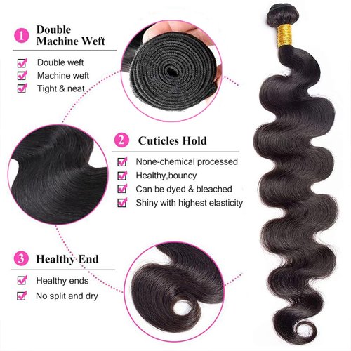 Releek Body Wave Bundles Human Hair 100% Unprocessed Body Weave Raw Hair 10A Brazilian Virgin Hair 4 Bundles (16 16 18 18 Inch) Natural Black Color Hair Extensions For Black Women