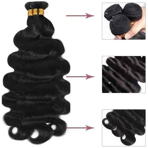 Fabimiya Body Wave Bundles Human Hair Natural Black Unprocessed Brazilian Virgin Hair Wave Bundles Natural Black Human Hair Quick 11A Weave Hair Extension
