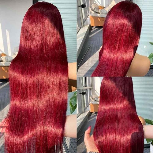 SOSATISFY 26 Inch 99J Burgundy Lace Front Wigs Human Hair 200 Density 13x4 HD Lace Front Wigs Straight Lace Wigs for Black Women Glueless Wig Pre Plucked Bleached Knots with Baby Hair