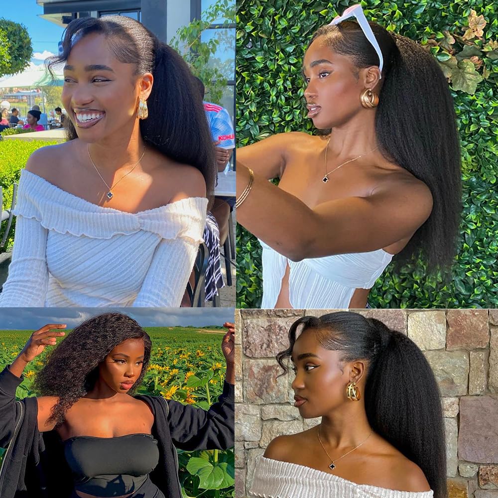 Kinky Straight Hair 3 Bundles 14 16 18 Inch 100% Unprocessed Brazilian Yaki Straight Bundles Human Hair Weave Extensions 1B Color Kinky Straight Human Hair for Women