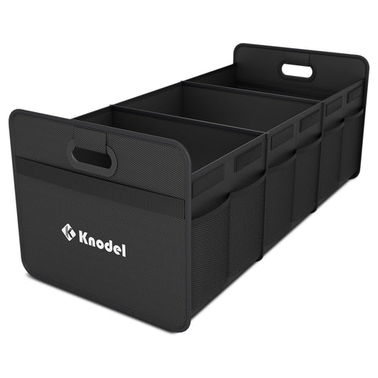 K KNODEL Car Trunk Organizer, Foldable Organizer for Car, Automotive Consoles & Organizers, 3 Compartments Storage with Reinforced Handles (Large, Black)