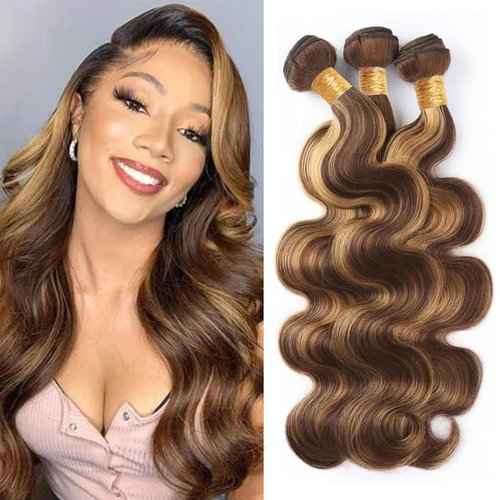 Fabimiya Water Wave P4/27 Human Hair Bundles 16 18 20 Inch Unprocessed Brazilian Virgin Hair Bundles P4/27 Human Hair Quick 11A Weave Hair Extension