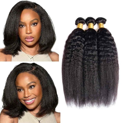 Natural Black Kinky Straight Bundles Human Hair Yaki Bundle 14 16 18 inch Brazilian Remy Yaki Straight Human Hair Bundle